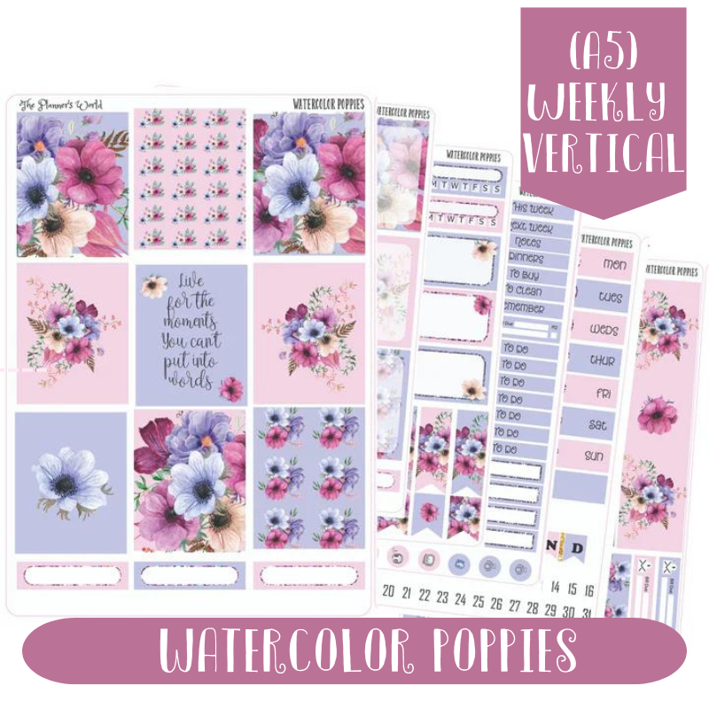 WEEKLY Planner Sticker Kit - Watercolor Poppies KIT-130 – The Planner's ...