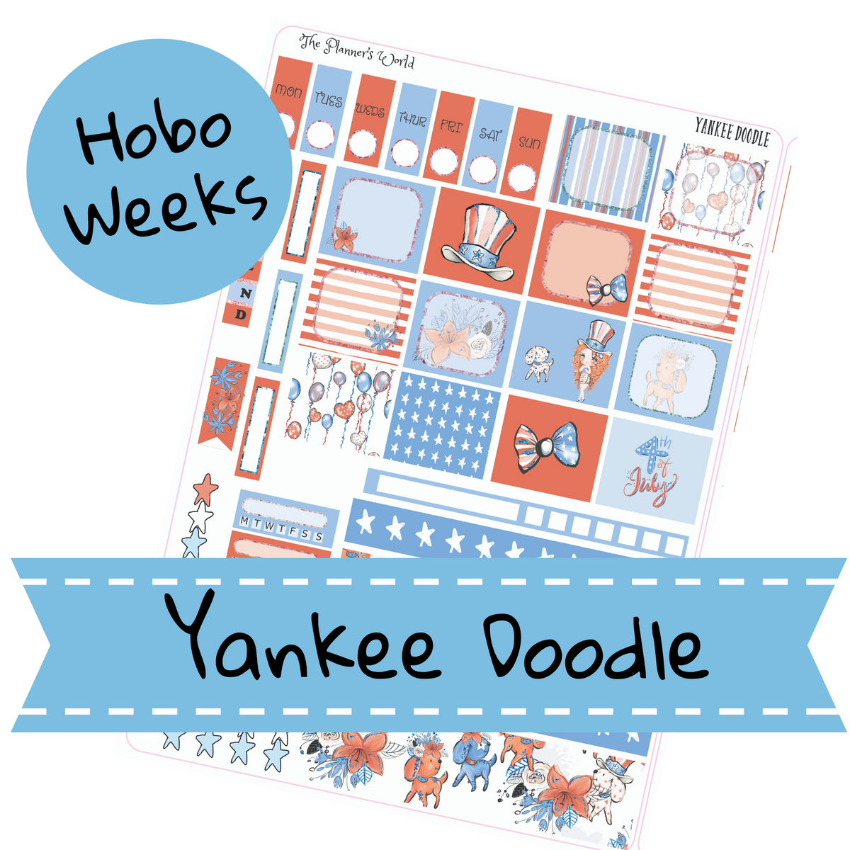 Hobonichi Weeks Sticker Kit - 4th of July Sticker Kit - Yankee Doodle ...