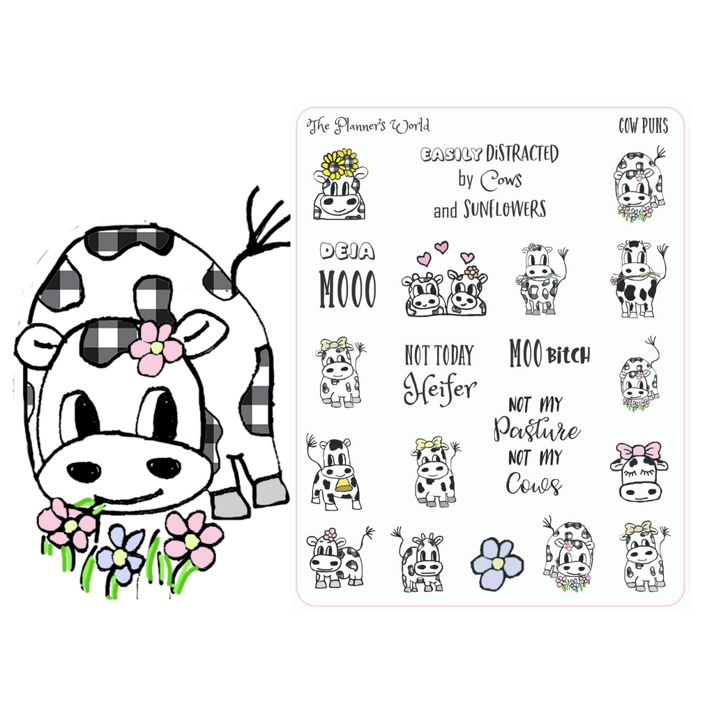 Sassy sarcastic funny cow pun planner stickers - The Planner's World