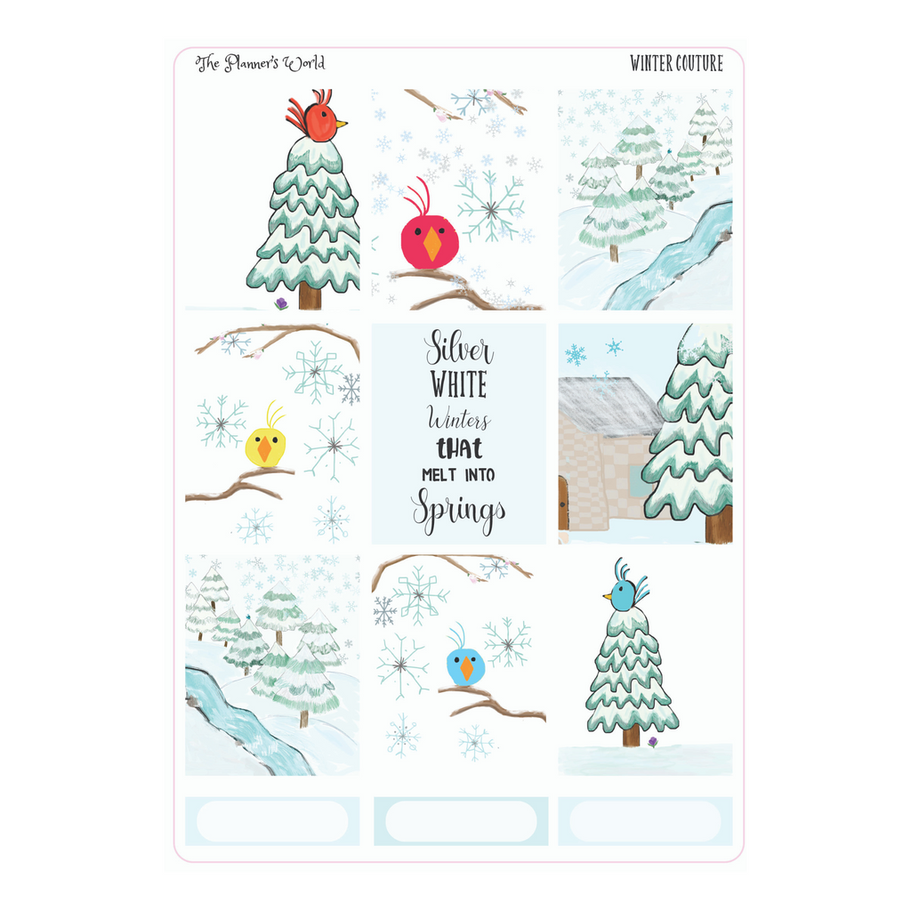 Silver White Winters weekly vertical Sticker Kit - winter kit - The Planner's World