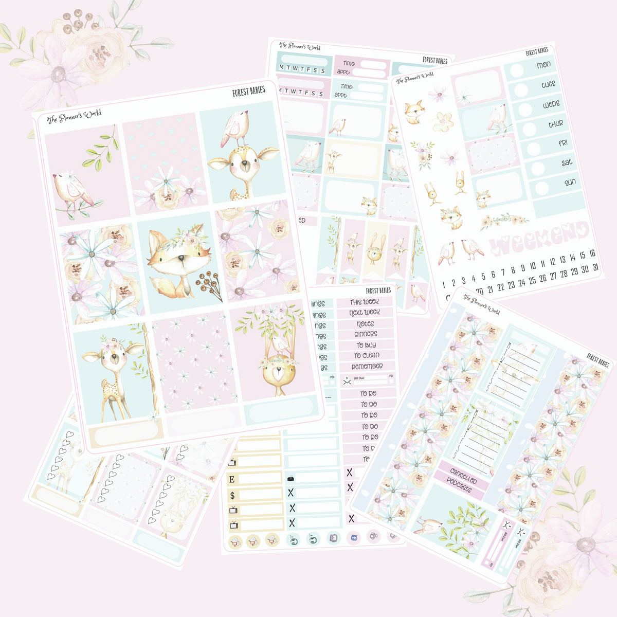 WEEKLY Vertical Planner Sticker Kit - KIT-030 Forest Babies – The ...