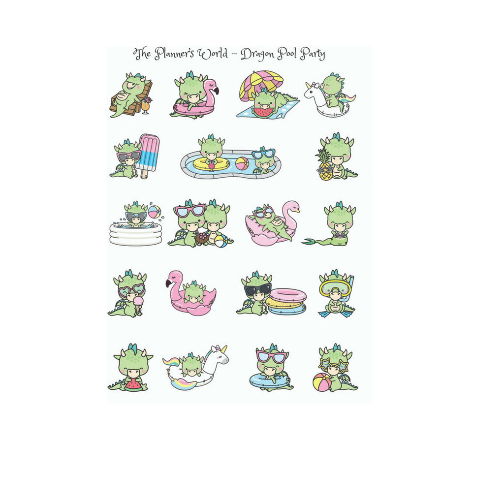 Pool Party Dragon Planner Stickers - The Planner's World