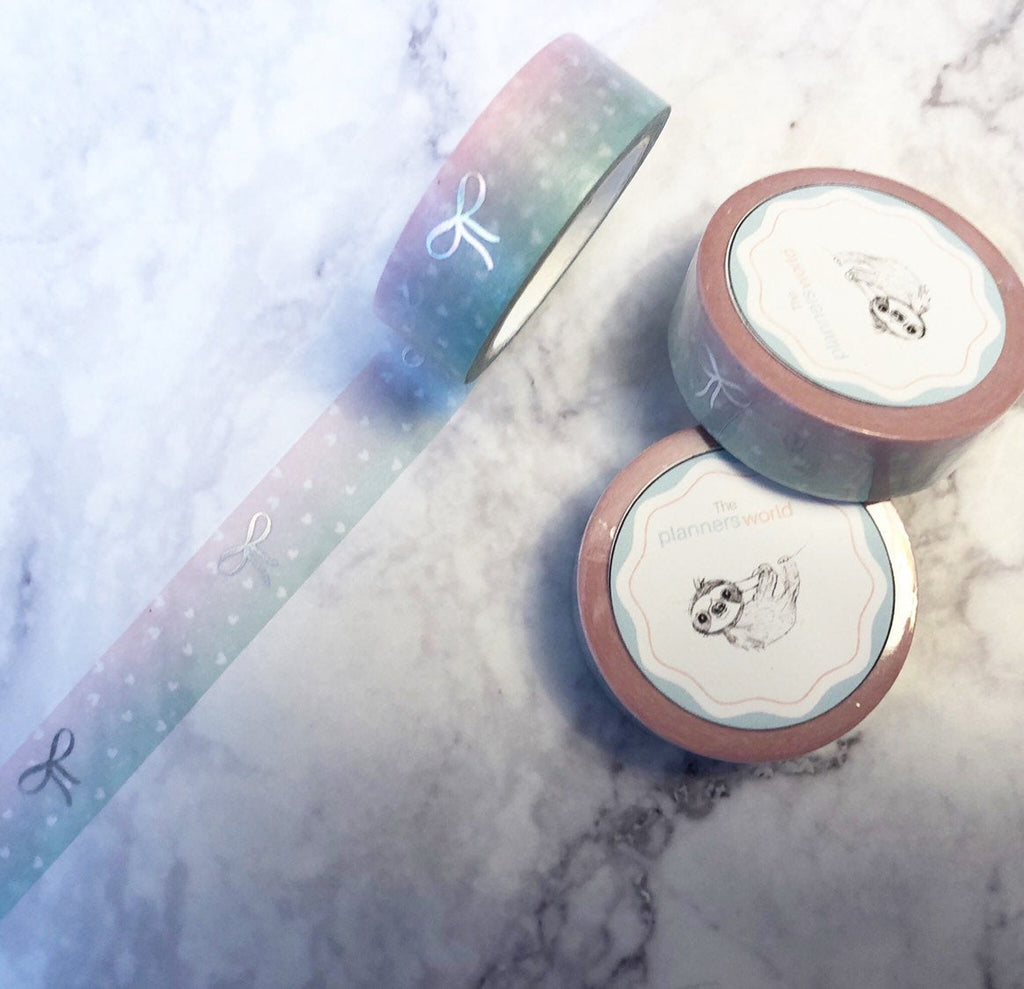 SILVER HOLO FOIL OMBRE PINK & BLUE BOW WASHI TAPE - The Planner's World
