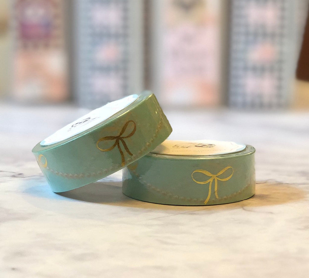 Sabrina blue foiled bow washi tape - The Planner's World
