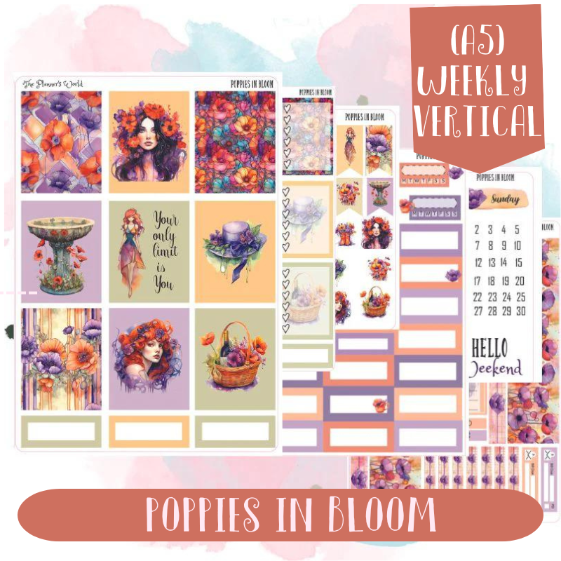 Weekly Vertical Planner Sticker Kit – Fits Erin Condren – Poppies in B ...