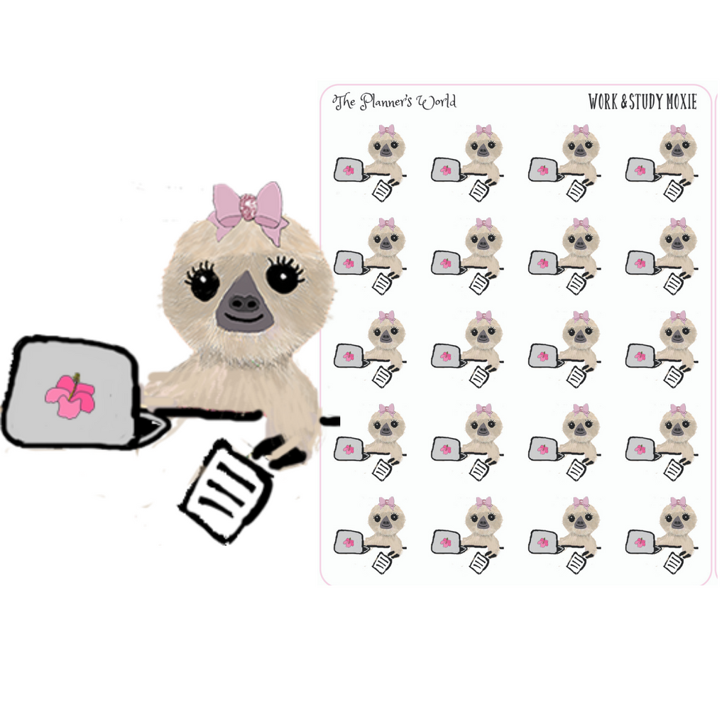 Study & Work Moxie the Sloth stickers - The Planner's World
