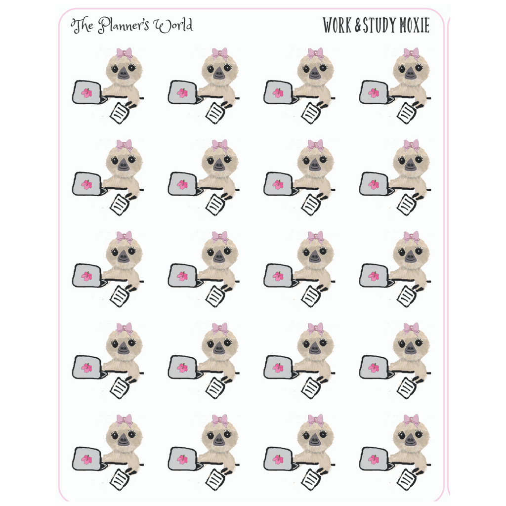 Study & Work Moxie the Sloth stickers - The Planner's World