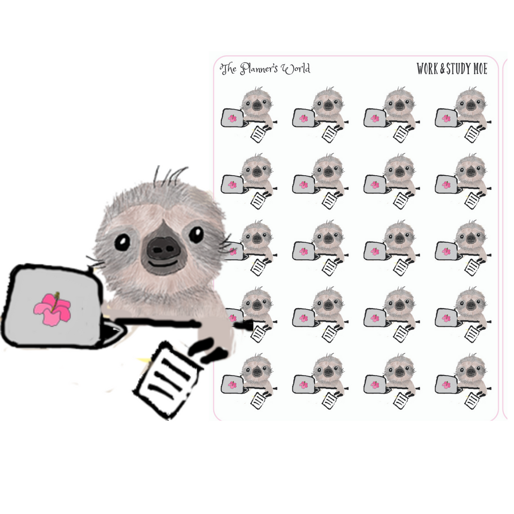 Study & Work Moe the Sloth stickers - The Planner's World