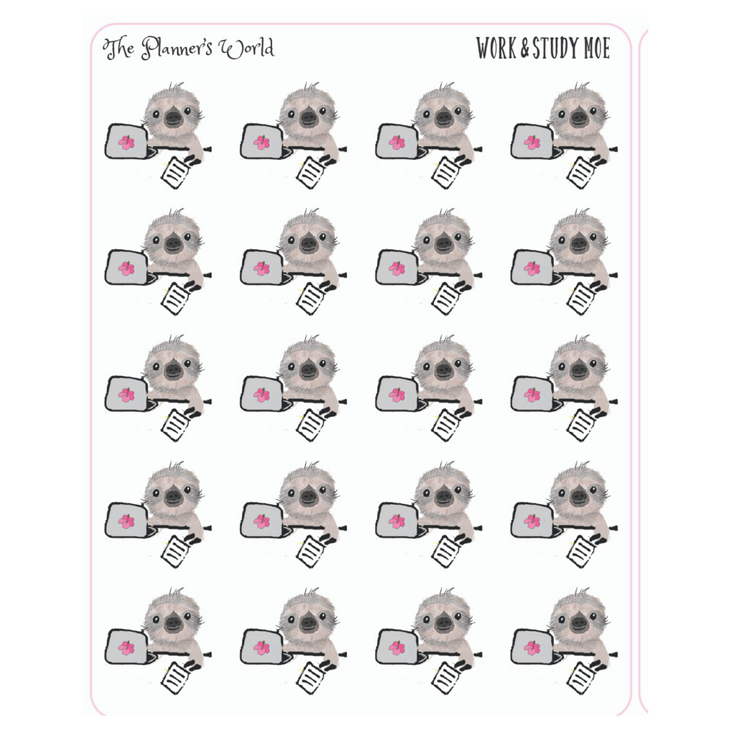 Study & Work Moe the Sloth stickers - The Planner's World