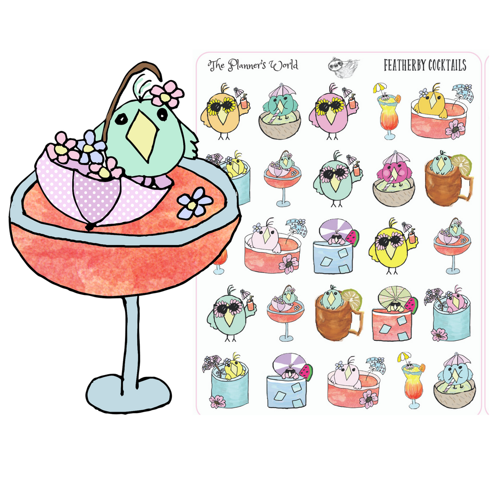 Featherby Cocktail Drinks Planner Stickers - The Planner's World