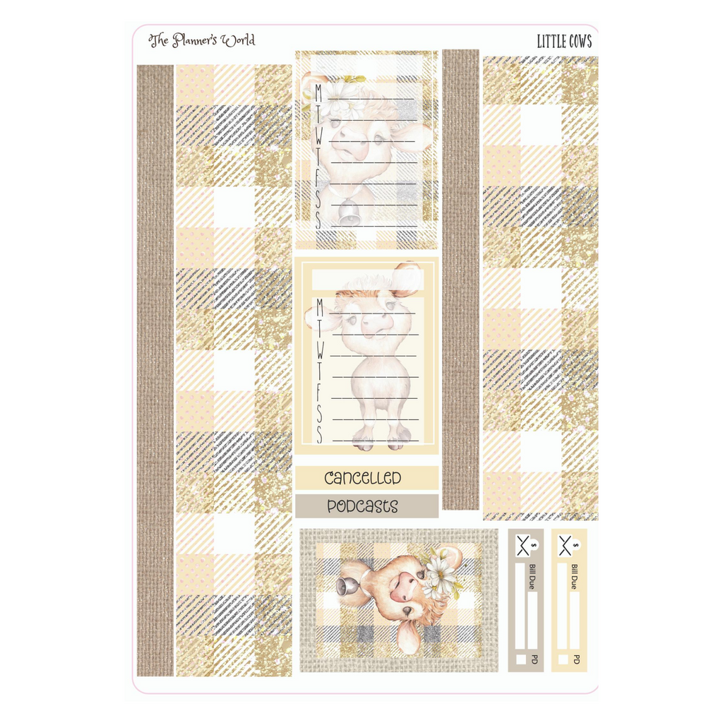 Little Cows weekly vertical Sticker Kit - The Planner's World