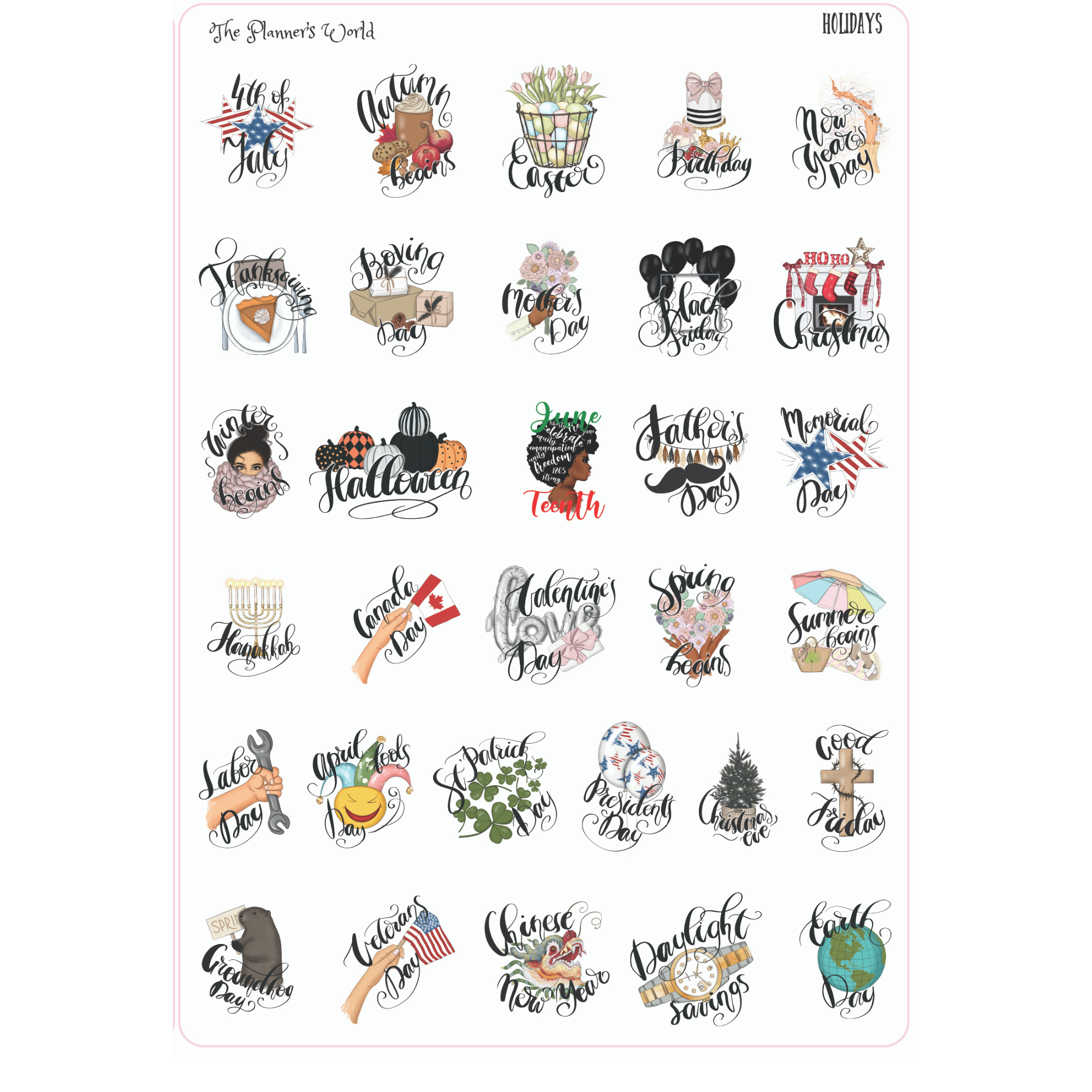 Annual Holidays Planner Stickers -   Holiday planner stickers,  Printable planner stickers, Planner stickers