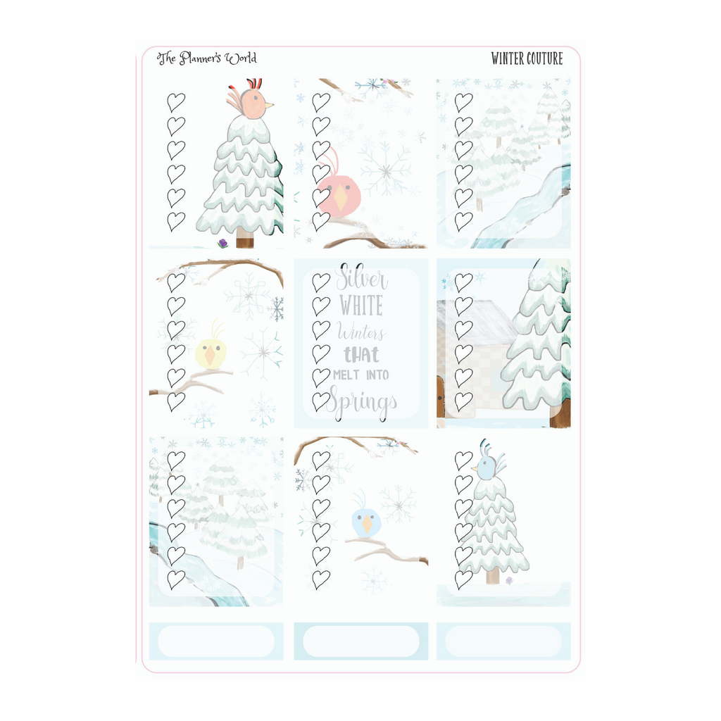 Silver White Winters weekly vertical Sticker Kit - winter kit - The Planner's World