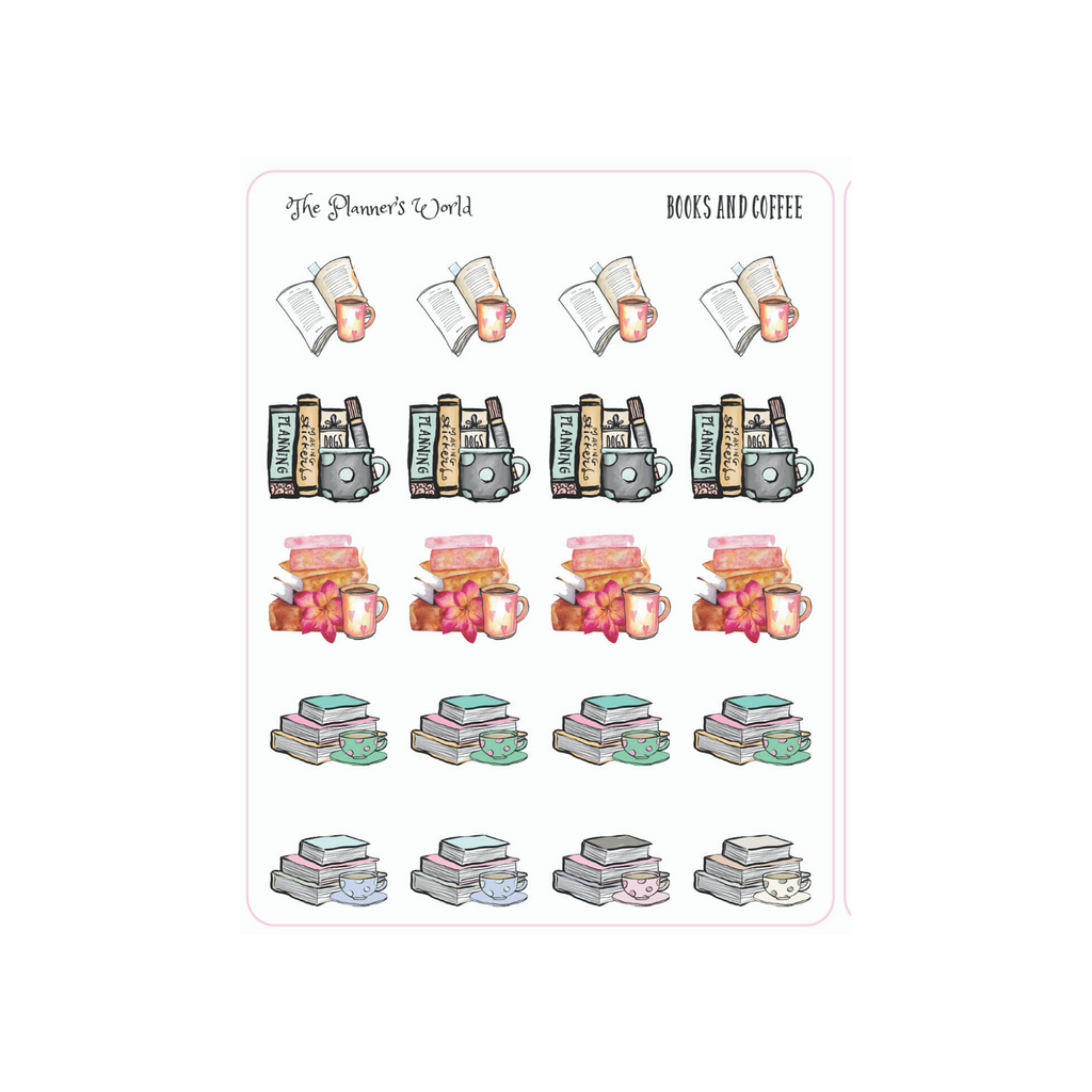 books & coffee sampler planner stickers - The Planner's World