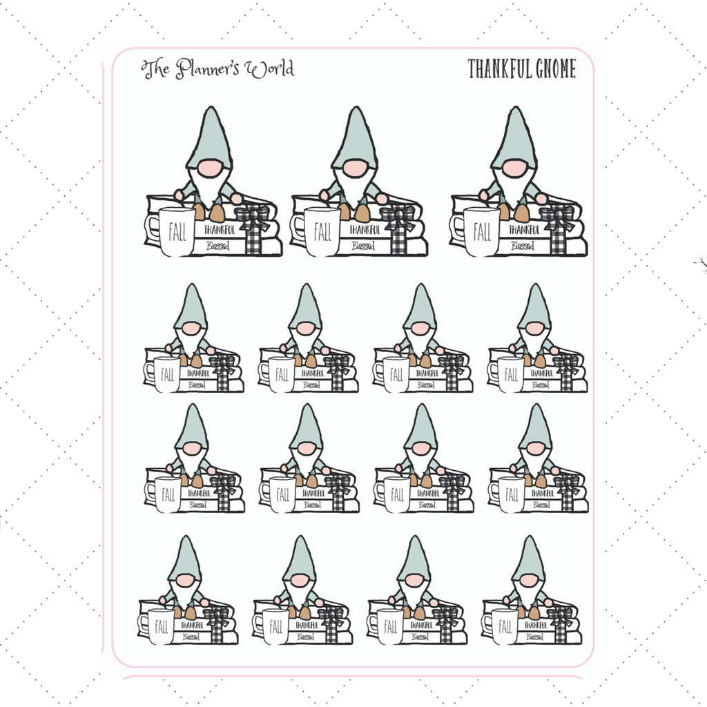 Thankful Gnome book stack Planner Stickers - The Planner's World