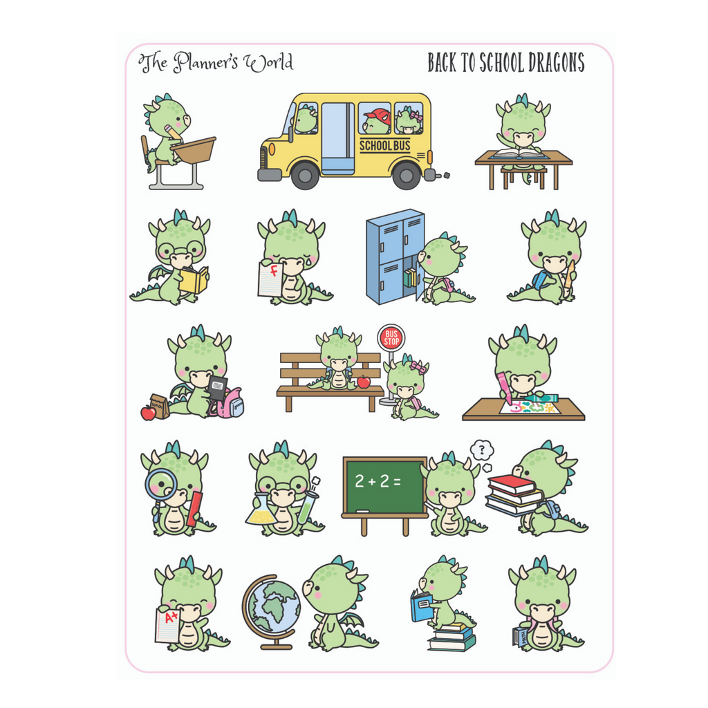 dragon sticker - Back to School Dragon stickers - dragon planner stickers - The Planner's World