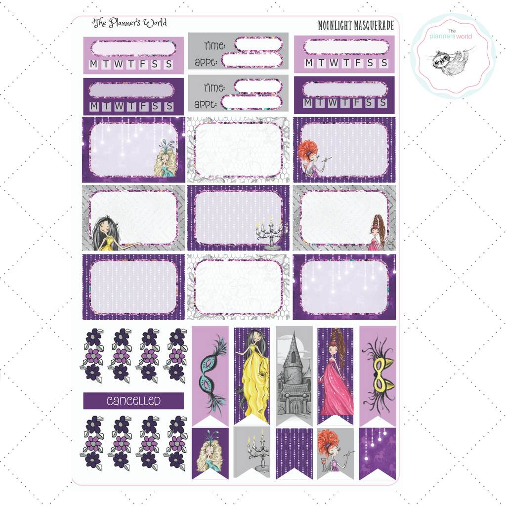 Planner sticker kit - Moonlight Masquerade Weekly Vertical Sticker Kit - The Planner's World