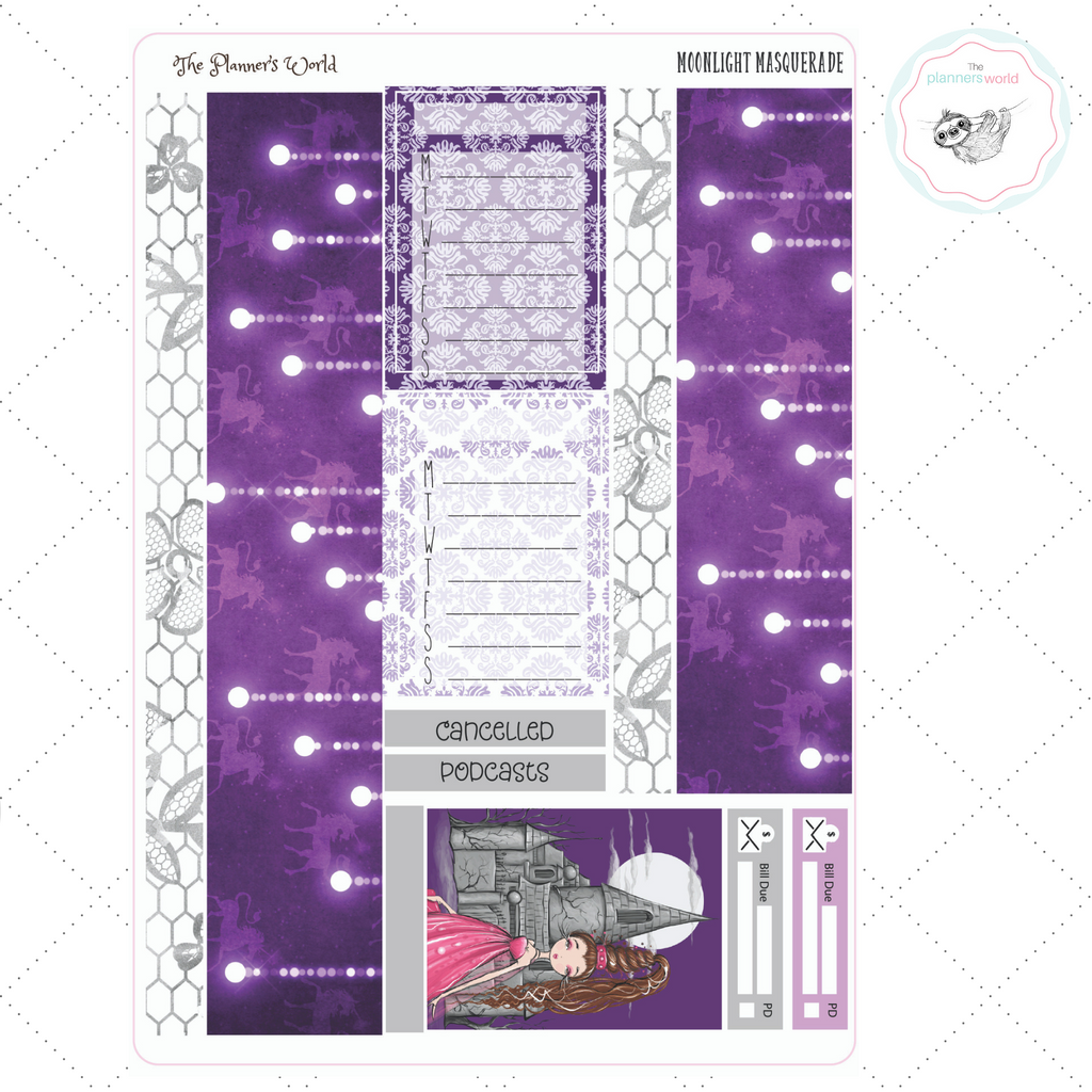 Planner sticker kit - Moonlight Masquerade Weekly Vertical Sticker Kit - The Planner's World