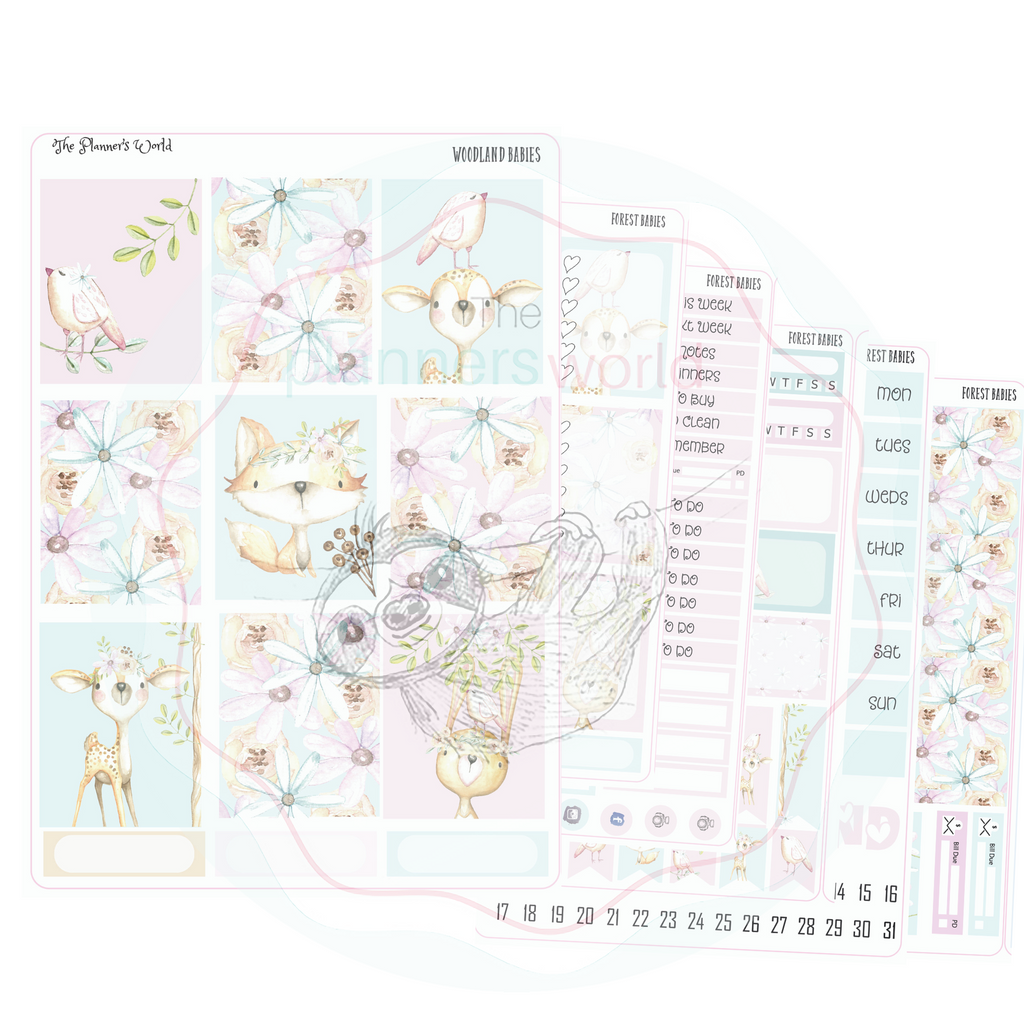 Forest Babies weekly vertical Sticker Kit - Forest animal sticker kit - The Planner's World