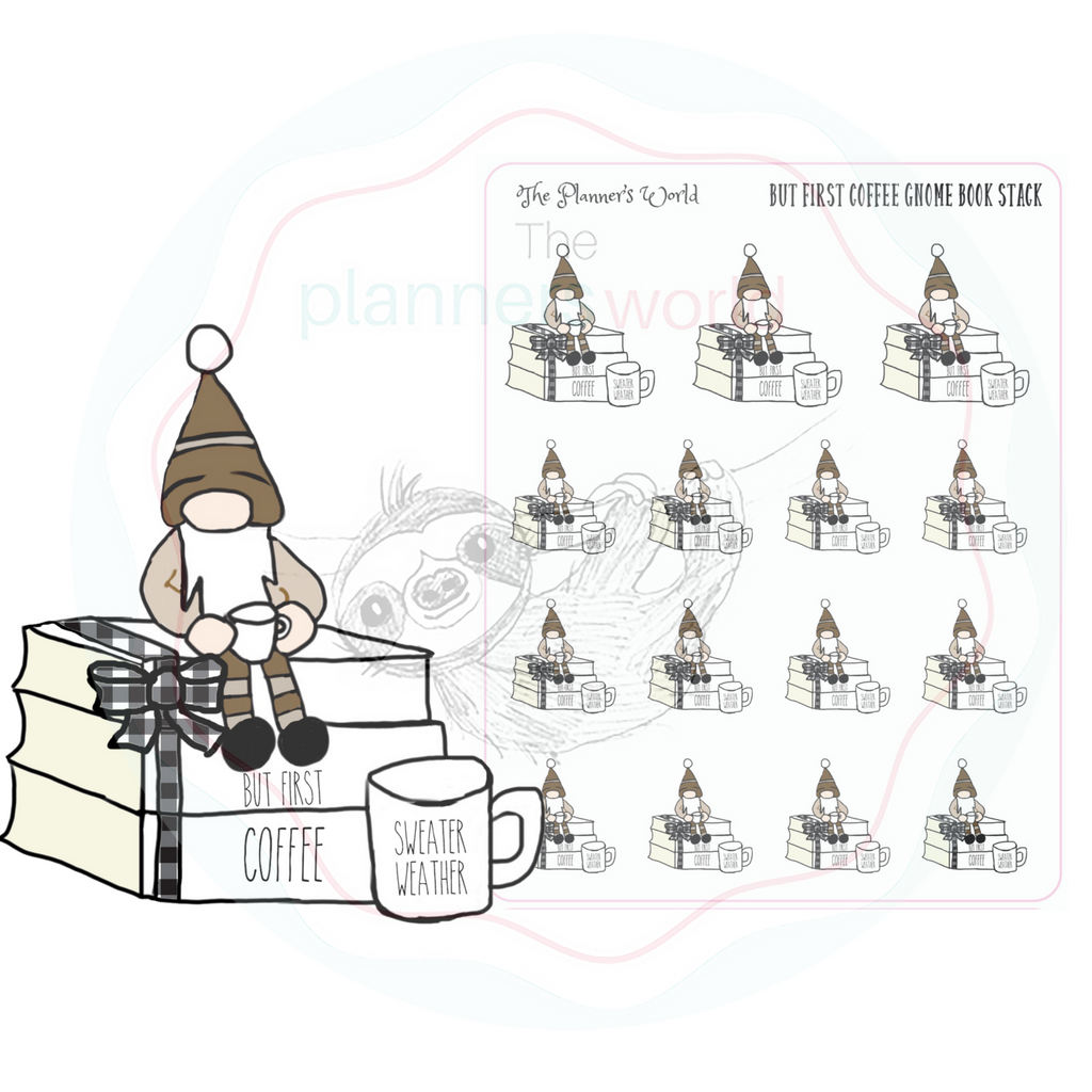 Coffee Gnome Book Stack Planner Stickers - The Planner's World
