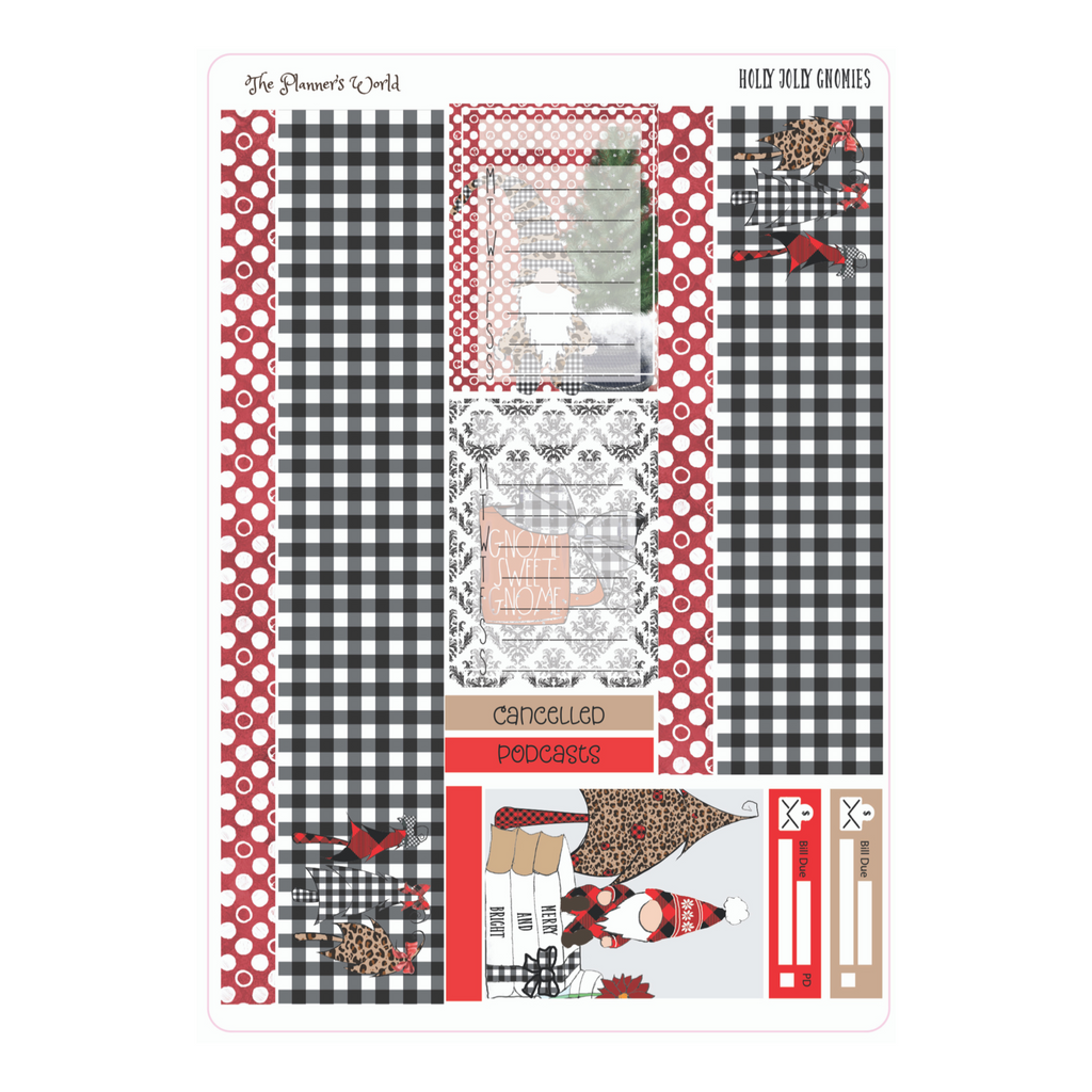 Holly Jolly Gnomes weekly vertical Sticker Kit - christmas - The Planner's World