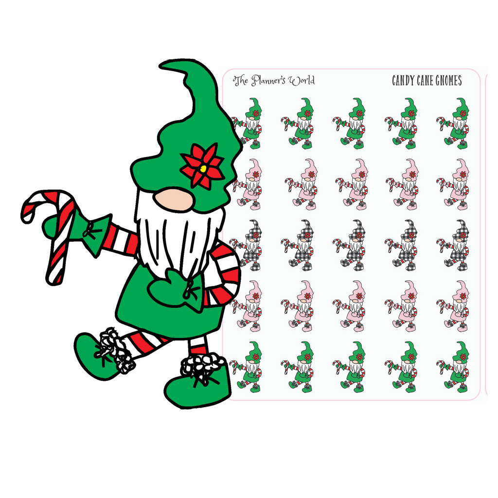 Cute Holiday Candy Cane Gnome Stickers - Kawaii Christmas Gnome Planner Stickers - hand drawn gnome planner stickers - The Planner's World