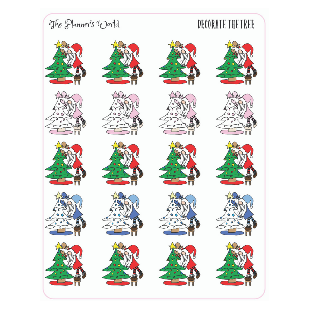 Decorate the Tree Gnome Stickers - Christmas Gnome Planner Stickers - The Planner's World