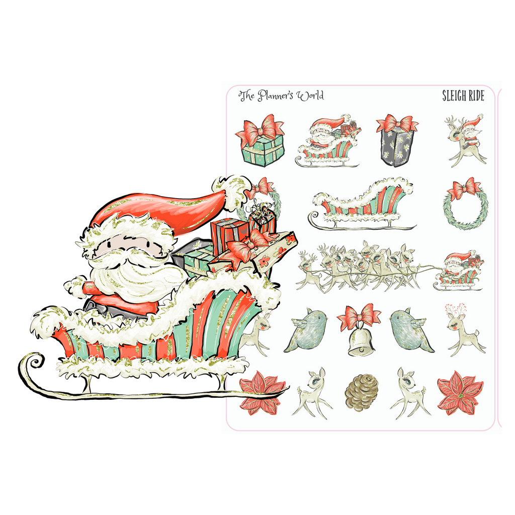 Sleigh ride planner stickers - santa planner stickers - The Planner's World