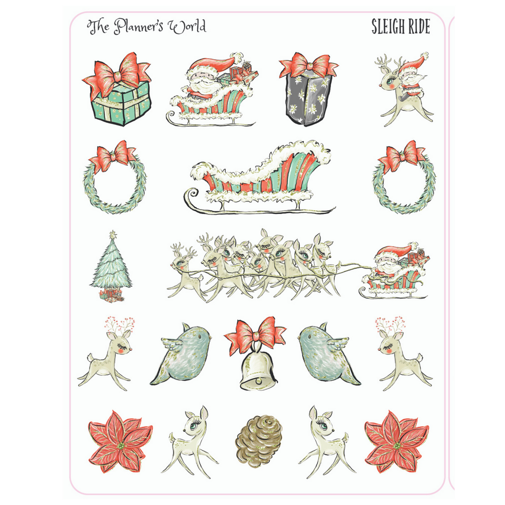 Sleigh ride planner stickers - santa planner stickers - The Planner's World