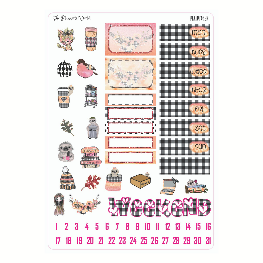 Plaidtober Weekly deluxe vertical Sticker Kit - The Planner's World