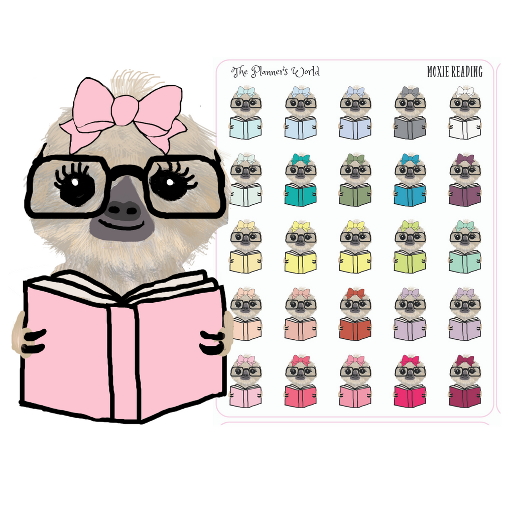 Moxie the Sloth Reading Stickers - Reading planner stickers - planner stickers - reading stickers - books - reading - The Planner's World