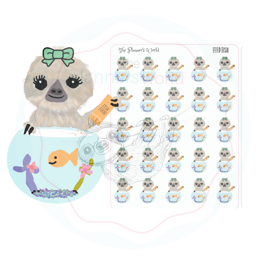 Feed the Fish stickers - fish doodle Sticker  - Moxie feeds the fish sloth stickers - The Planner's World
