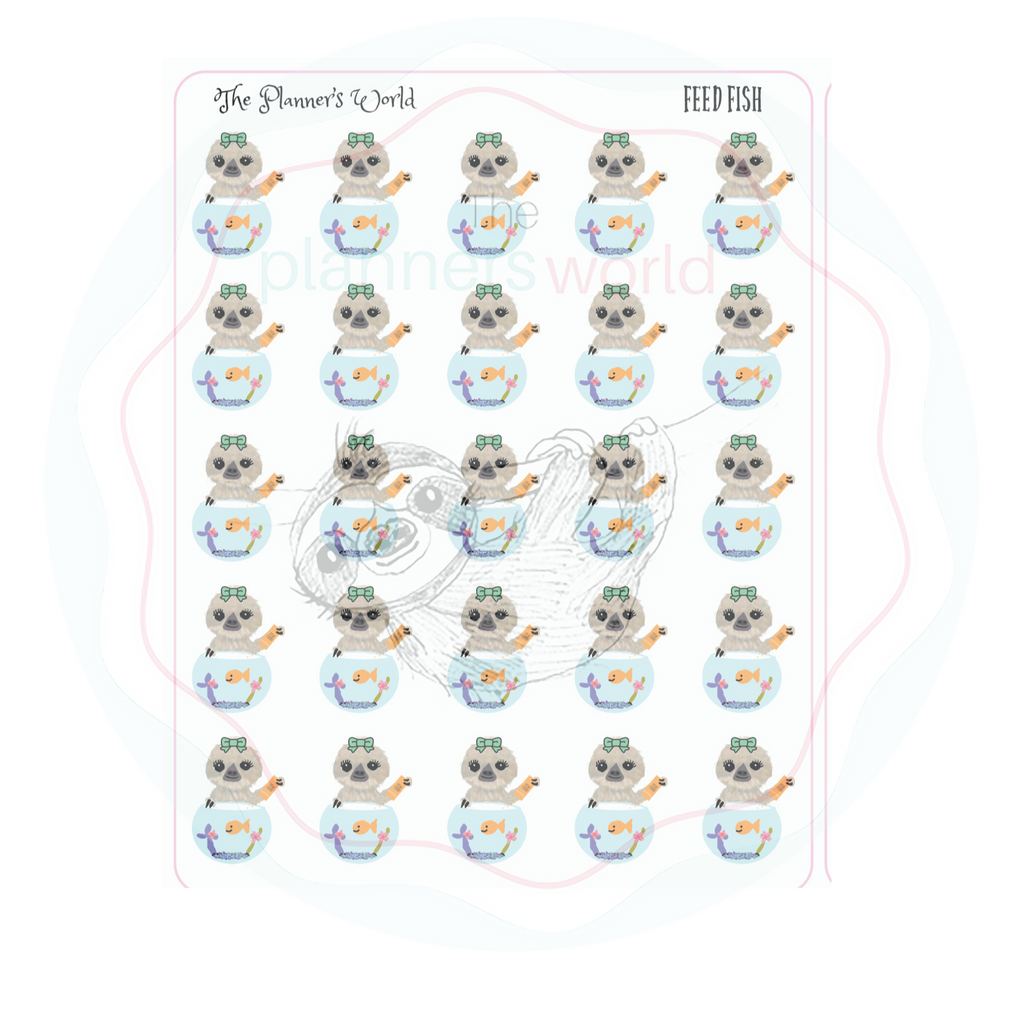 Feed the Fish stickers - fish doodle Sticker  - Moxie feeds the fish sloth stickers - The Planner's World