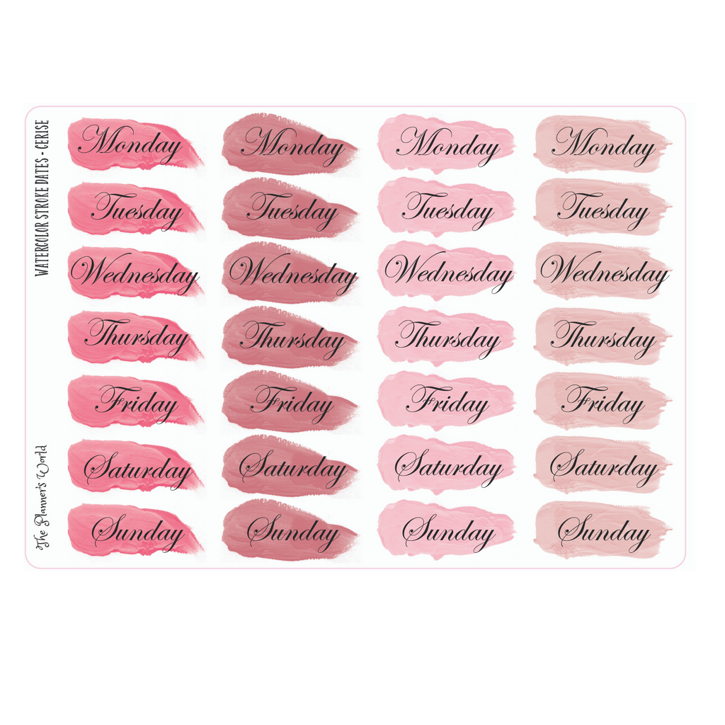 Days of the week stickers - Watercolor date cover weekday bullet journal stickers - The Planner's World