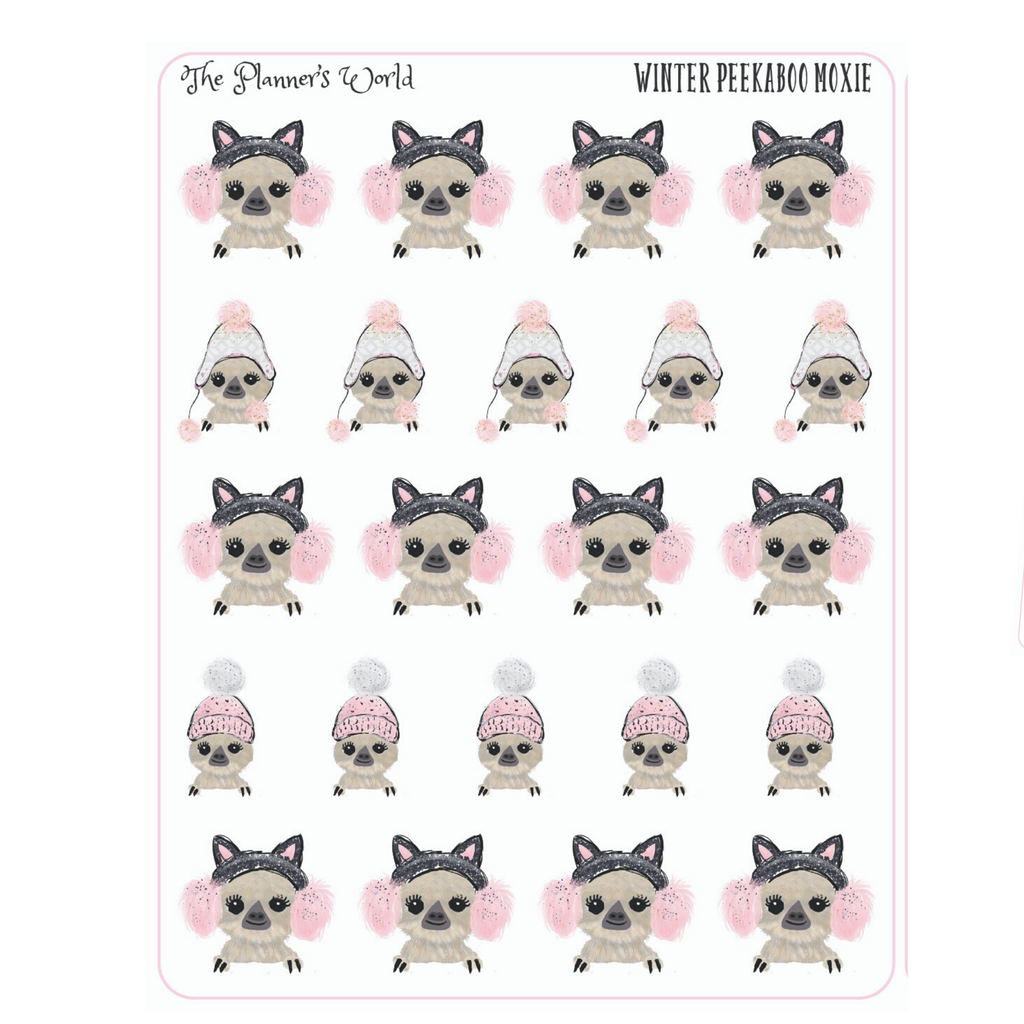 Winter peekaboo Moxie the sloth stickers - The Planner's World