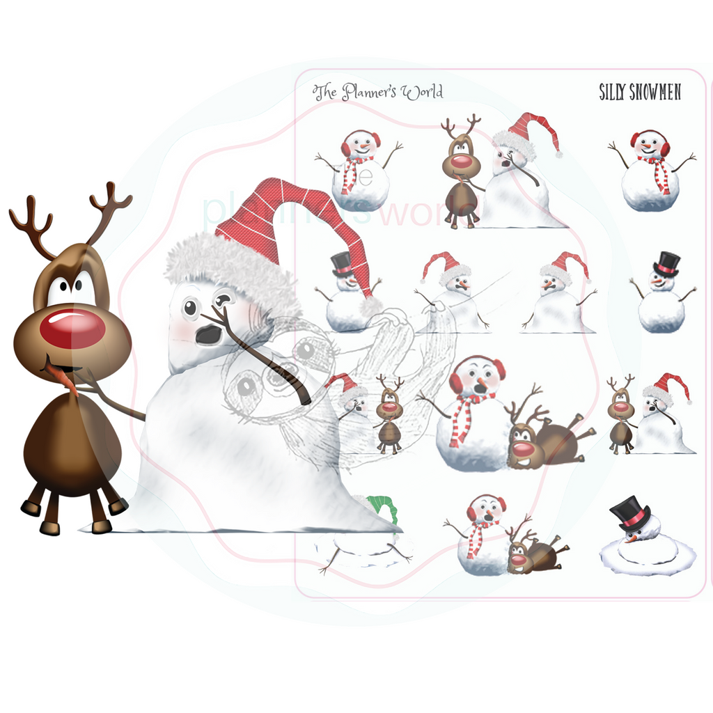 Silly Snowman Christmas stickers - snowmen - planner stickers - winter planner sticker - christmas - planner stickers - kawaii christmas - winter - The Planner's World