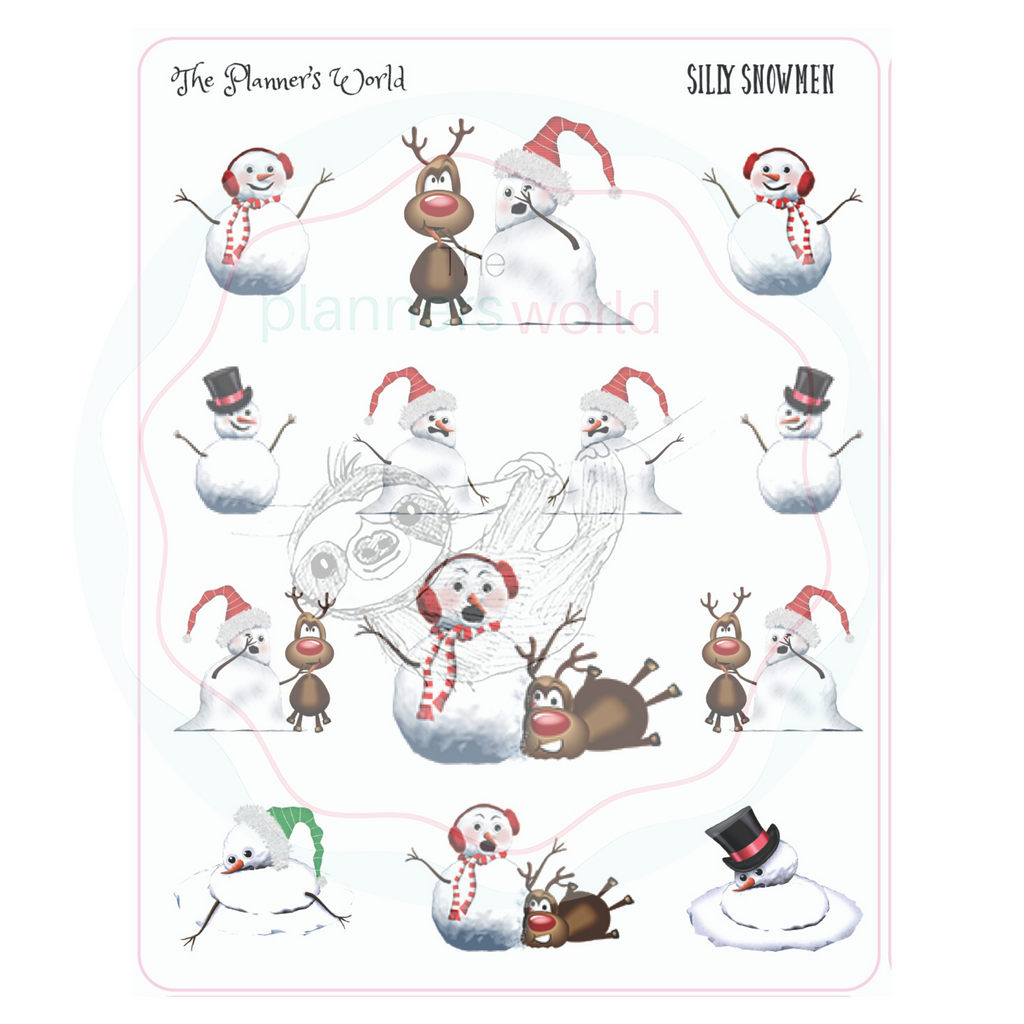 Silly Snowman Christmas stickers - snowmen - planner stickers - winter planner sticker - christmas - planner stickers - kawaii christmas - winter - The Planner's World