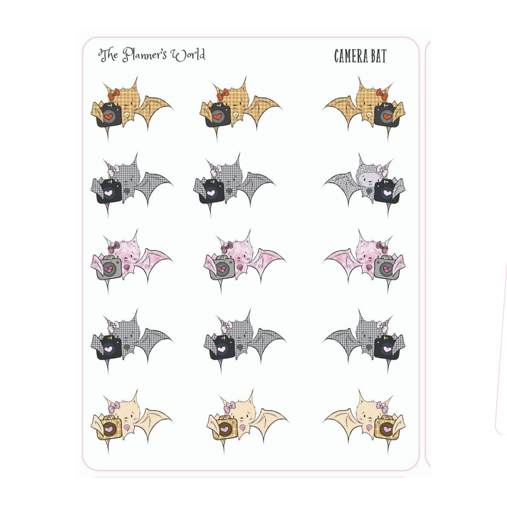 Creepy Cuties Camera Bat Planner Stickers - bat sticker - The Planner's World