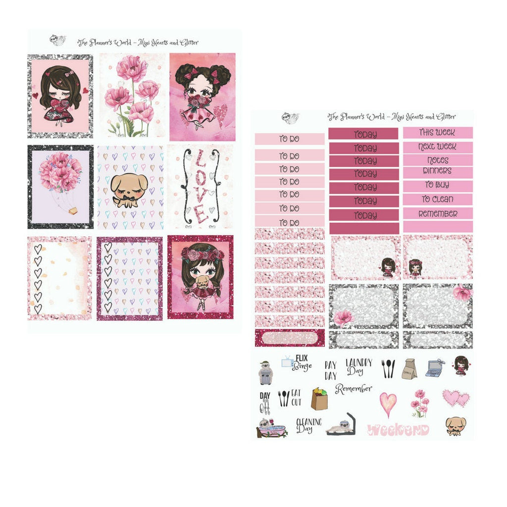 Hearts & Glitter Mini weekly sticker kit - The Planner's World