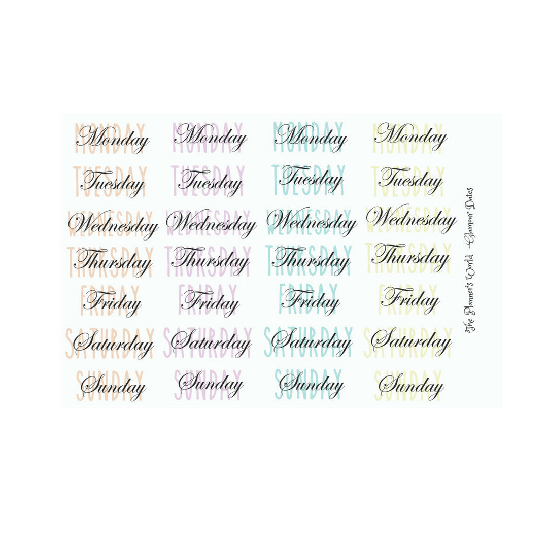 Weekdays Script Planner Stickers - Glamour Date Covers – The Planner's World