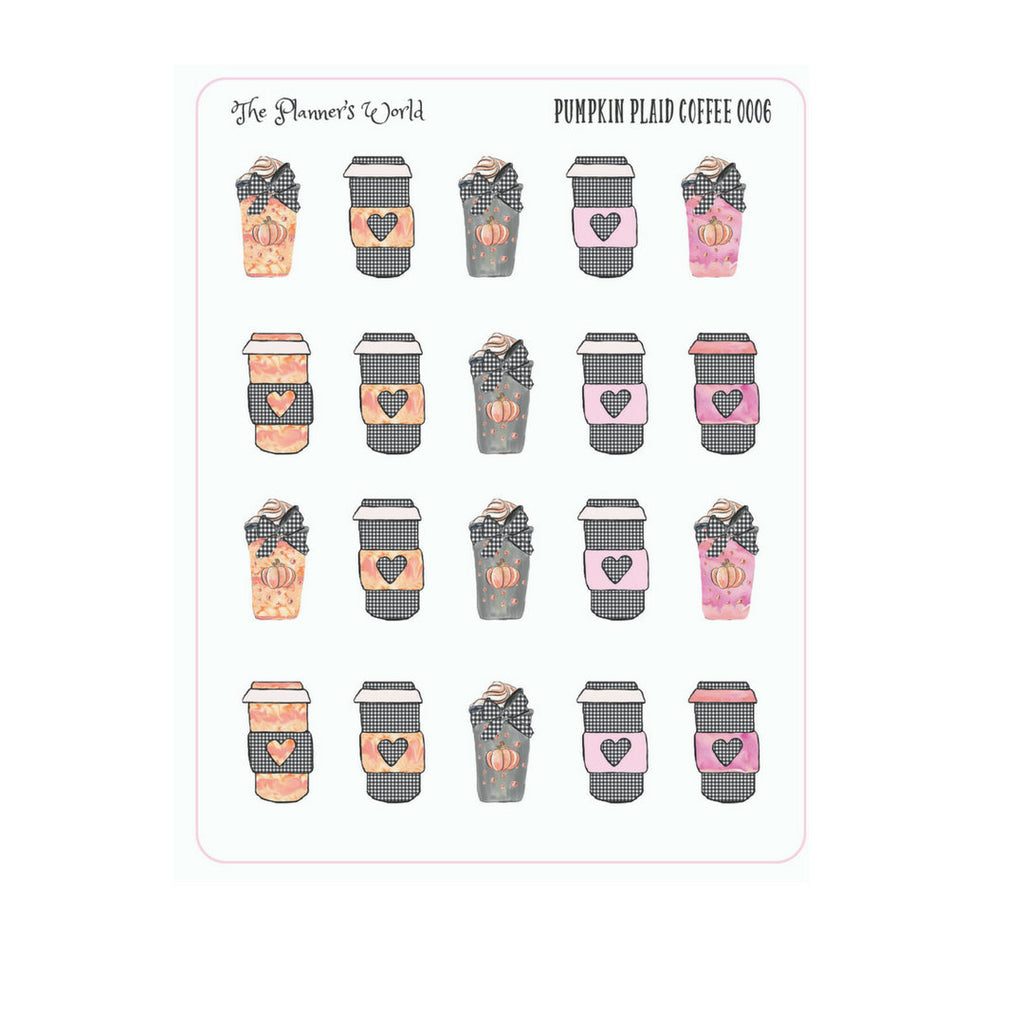 Pumpkin Plaid Coffee Cups - buffalo plaid - planner stickers - coffee cup planner sticker - pumpkin spice latte - sticker - coffee sticker - The Planner's World