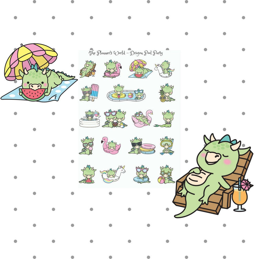 Pool Party Dragon Planner Stickers - The Planner's World
