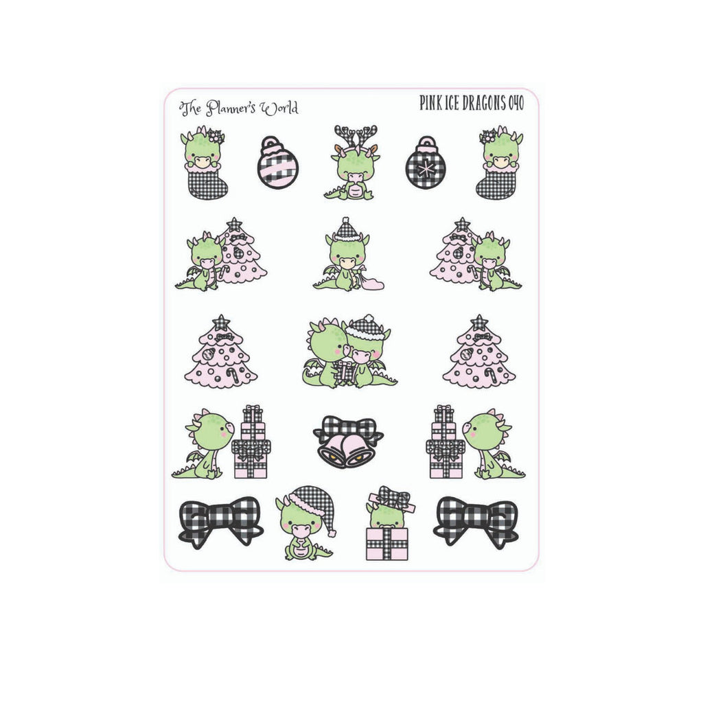 Farmhouse Pink Ice Buffalo Plaid Holiday Dragon Stickers - The Planner's World