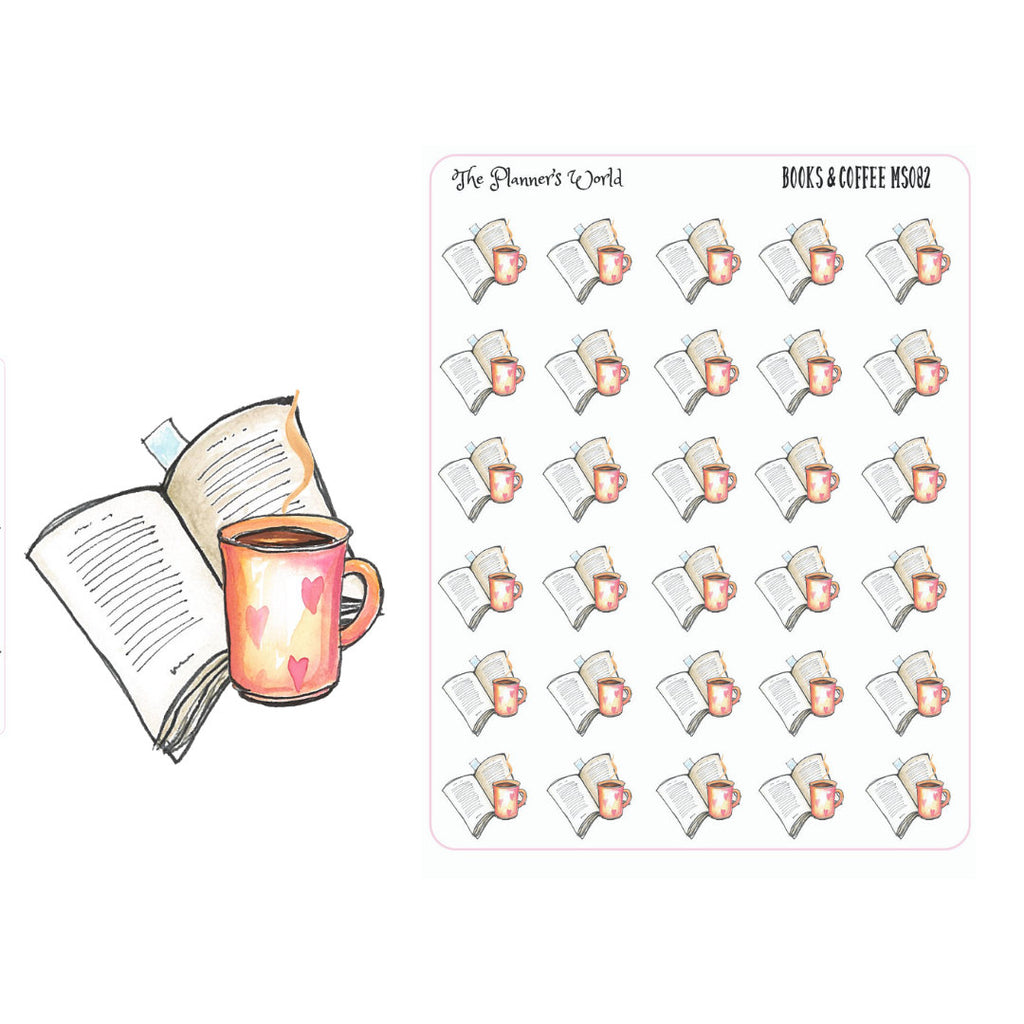 books & coffee planner stickers - The Planner's World