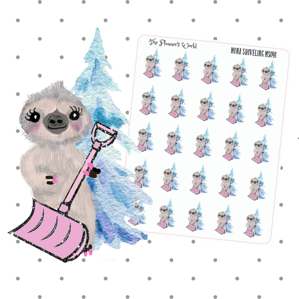 Mona the sloth shoveling weather planner sticker - The Planner's World