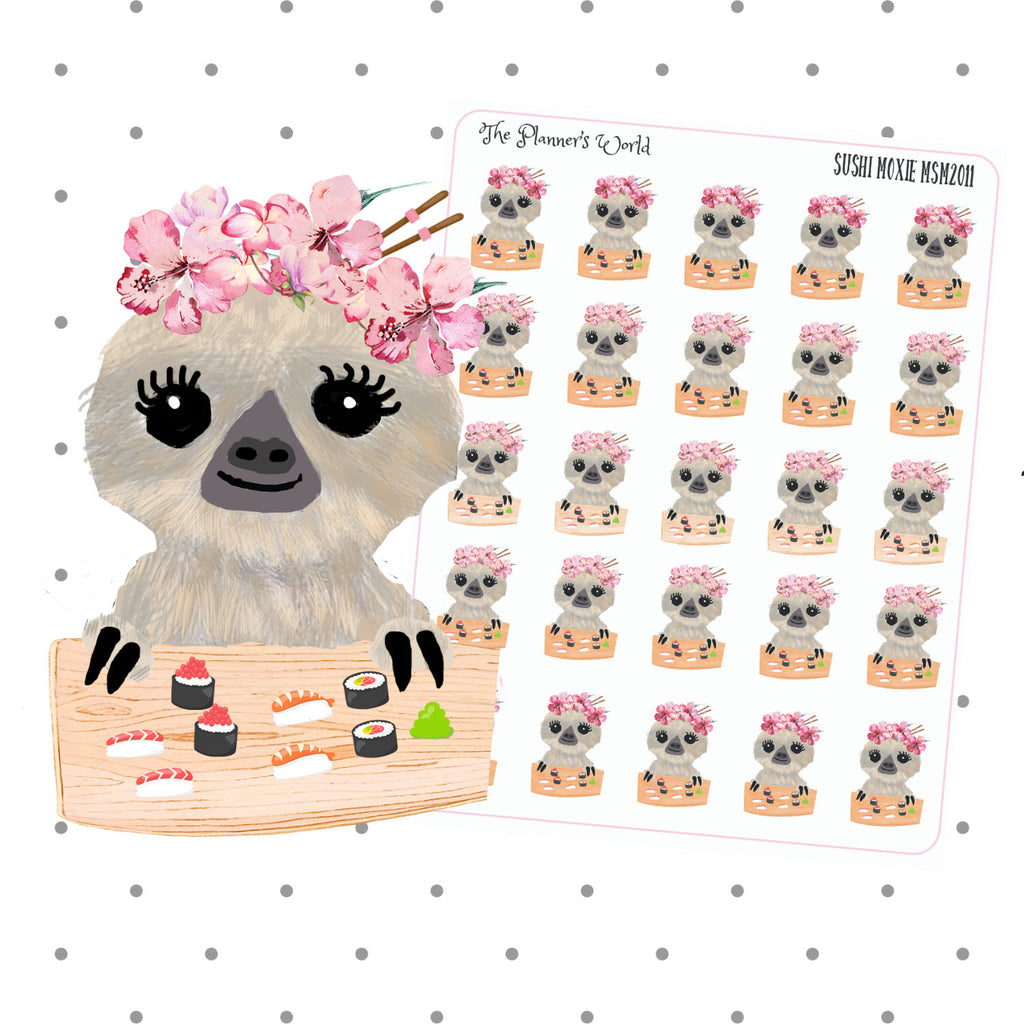 sushi stickers - sushi planner stickers - sloth stickers - doodle stickers - character stickers - dinner stickers - dinner planner sticker - The Planner's World