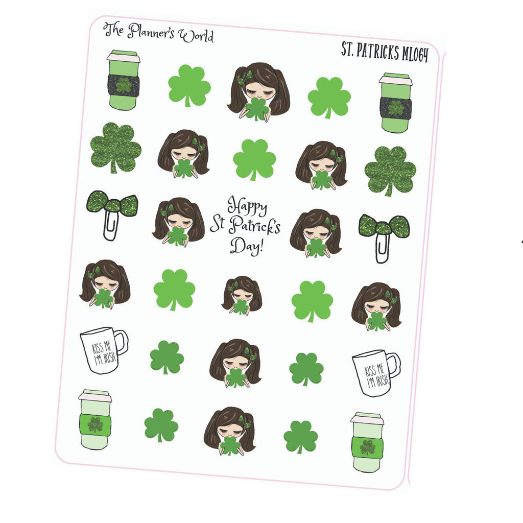 St Patricks Day - Stickers - irish - holiday - planner stickers - planner sticker - shamrock - planner girl - cute girl - planner doll - The Planner's World