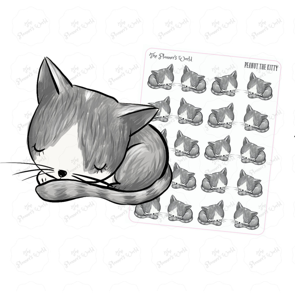 Peanut the kitty Sleeping planner stickers - The Planner's World