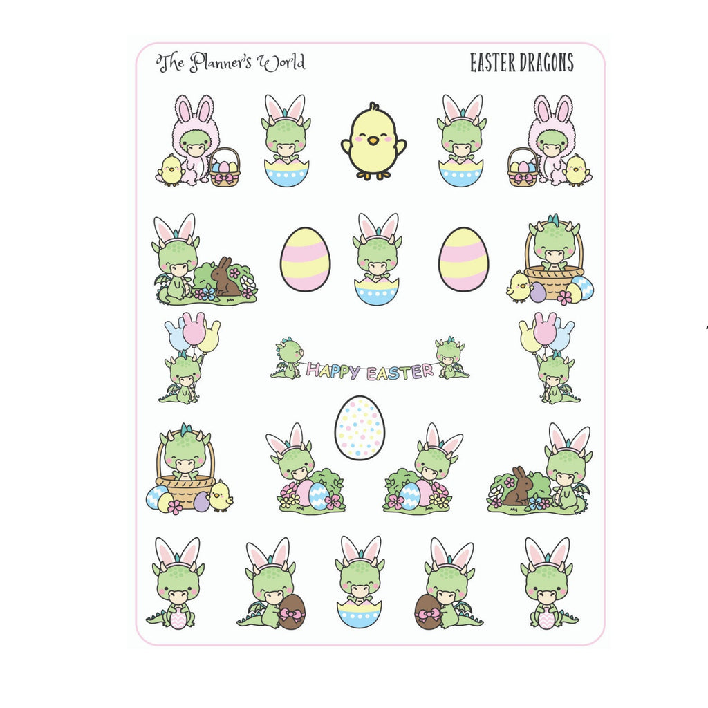 Cute Easter Dragon Planner Stickers - holiday stickers - The Planner's World