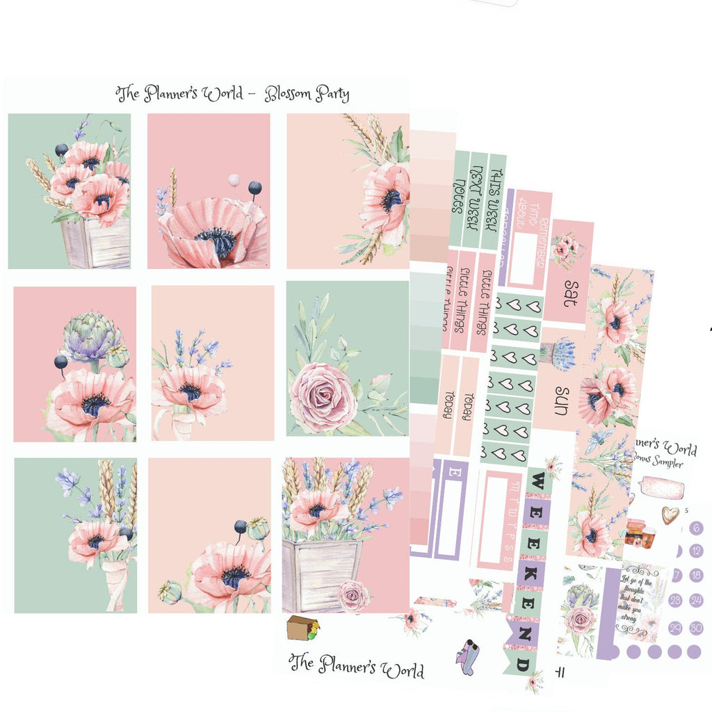 Blossom Party floral Weekly Vertical Stickers - The Planner's World